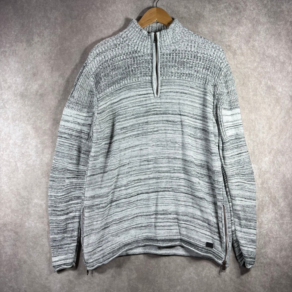 Outpost Makers Sweater Mens Large Gray Quarter Zip Pullover‎ Marled Side Zips